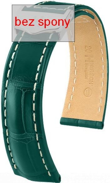 Tmavě zelený kožený řemínek Hirsch Navigator 07007449-2 (Aligátoří kůže) Hirsch Selection 18 mm (spona 16 mm)
