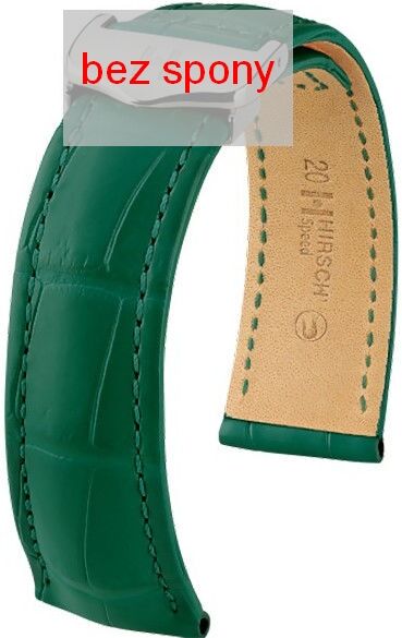 Tmavě zelený kožený řemínek Hirsch Speed 07407449-2 (Aligátoří kůže) Hirsch Selection 18 mm (spona 16 mm)