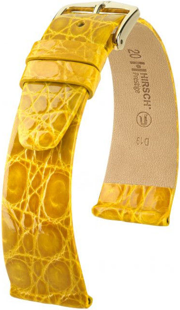 Žlutý kožený řemínek Hirsch Prestige L 02208072-1 (Krokodýlí kůže) Hirsch Selection 17 mm