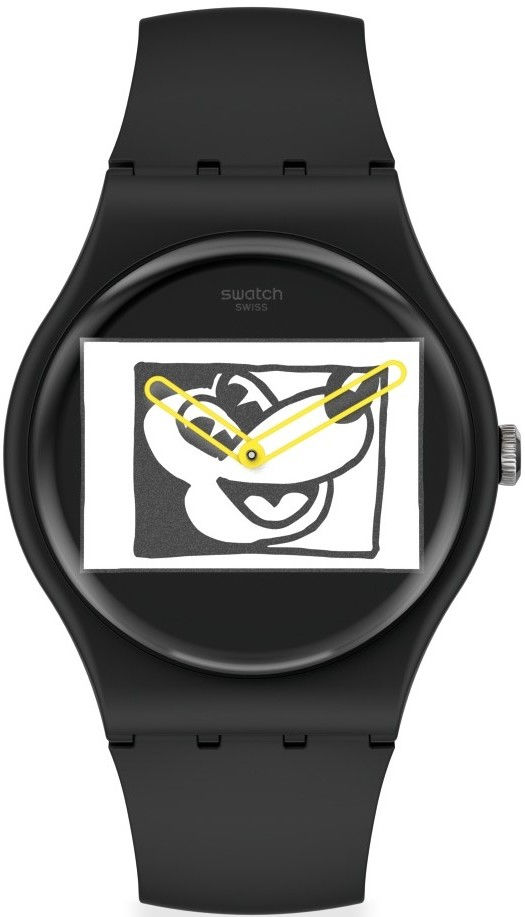 Swatch Mickey Blanc Sur Noir SUOZ337 Mickey Mouse x Keith Haring