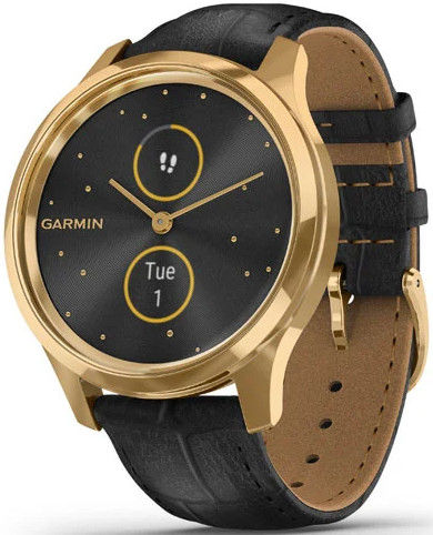 Garmin Vívomove 3 Luxe, 24K Gold / Black Leather Band (Premium)