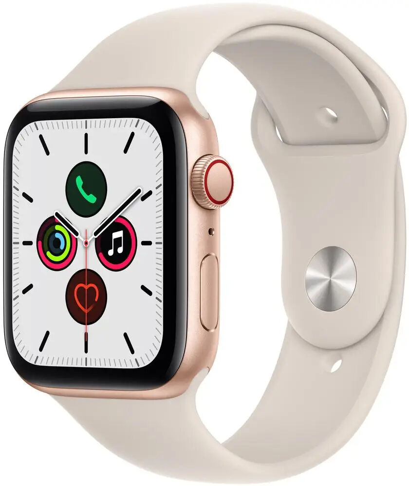 Apple Watch SE GPS + Cellular, 44mm pouzdro ze zlatého hliníku s hvězdně bílým sportovním řemínkem