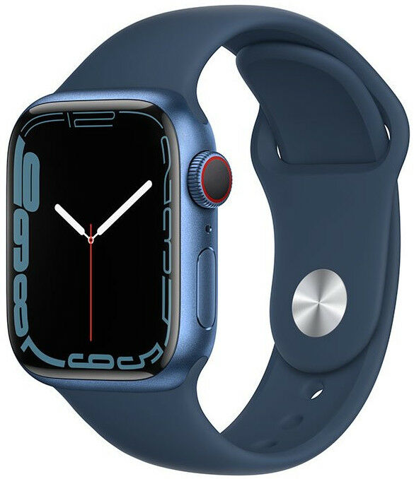 Apple Watch Series 7 GPS + Cellular, 41mm pouzdro z modrého hliníku s hlubokomořsky modrým sportovním řemínkem