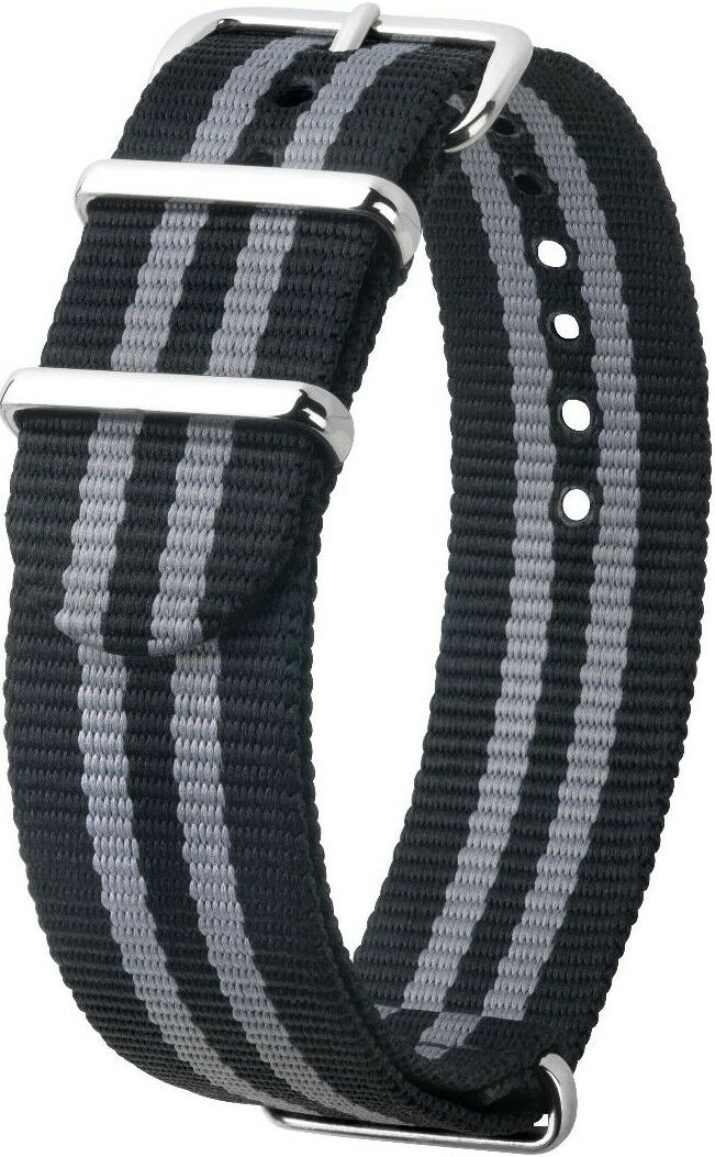 Černo-šedý textilní NATO řemínek Hirsch Rush L 40406030-2 (Nylon) 18 mm