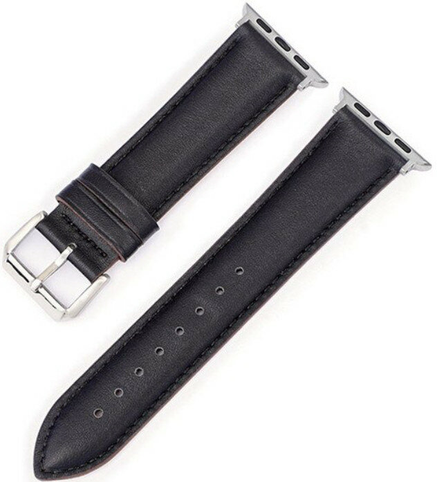 Řemínek pro Apple Watch, kožený, černý, stříbrná přezka (pouzdra 38/40/41mm)