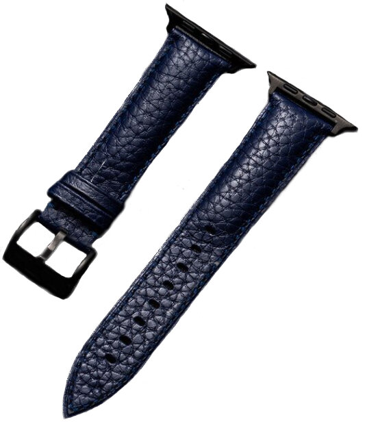 Řemínek pro Apple Watch, kožený, modrý, černá přezka (poudra 42/44/45mm)