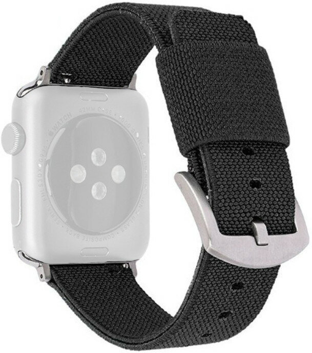 Řemínek pro Apple Watch, nylonový, černý, stříbrná přezka (pouzdra 42/44/45mm)