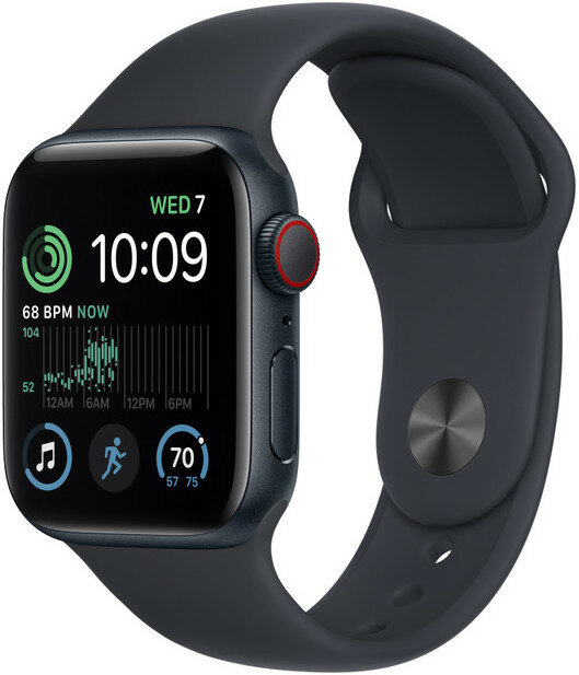 Apple Watch SE (2022) GPS + Cellular, 44mm Pouzdro z temně inkoustového hliníku, sportovní řemínek