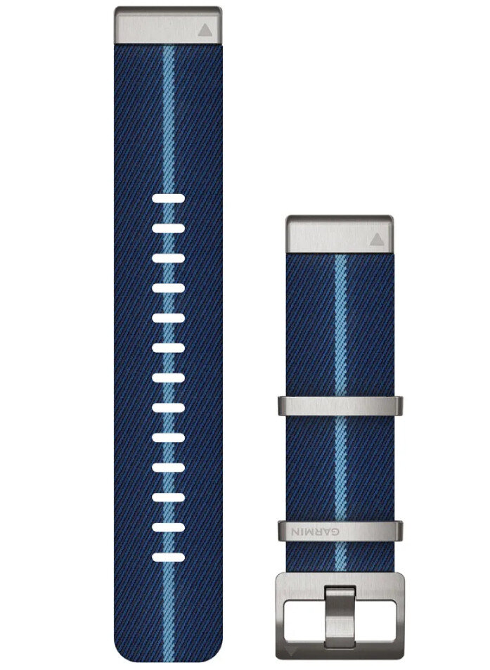 Řemínek Garmin QuickFit 22mm, nylonový, modrý, stříbrná přezka (Fenix 7/6/5, Epix 2 aj.)
