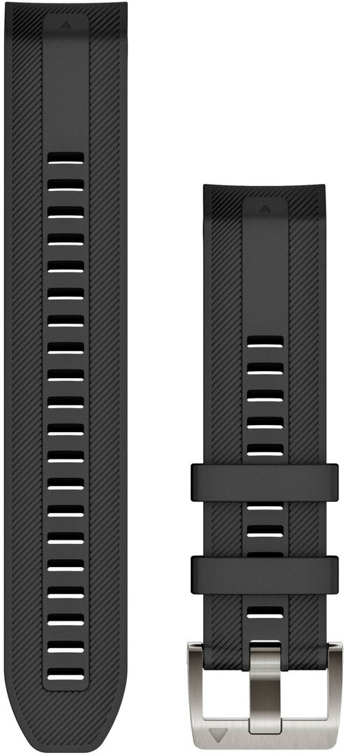 Řemínek Garmin Quickfit 22mm, silikonový, černý, stříbrná přezka (Fenix 7/6/5, Epix 2, MARQ aj.)
