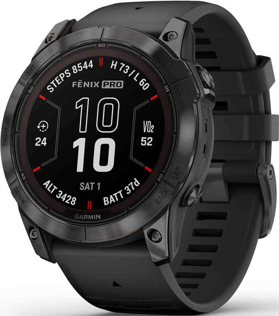 Garmin Fenix 7 PRO Sapphire Solar Gray DLC Titanium / Black Silicone Band