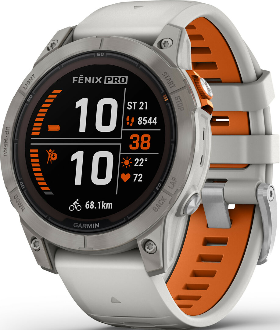 Garmin Fenix 7 PRO Sapphire Solar Silver Titanium / Orange Silicone Band