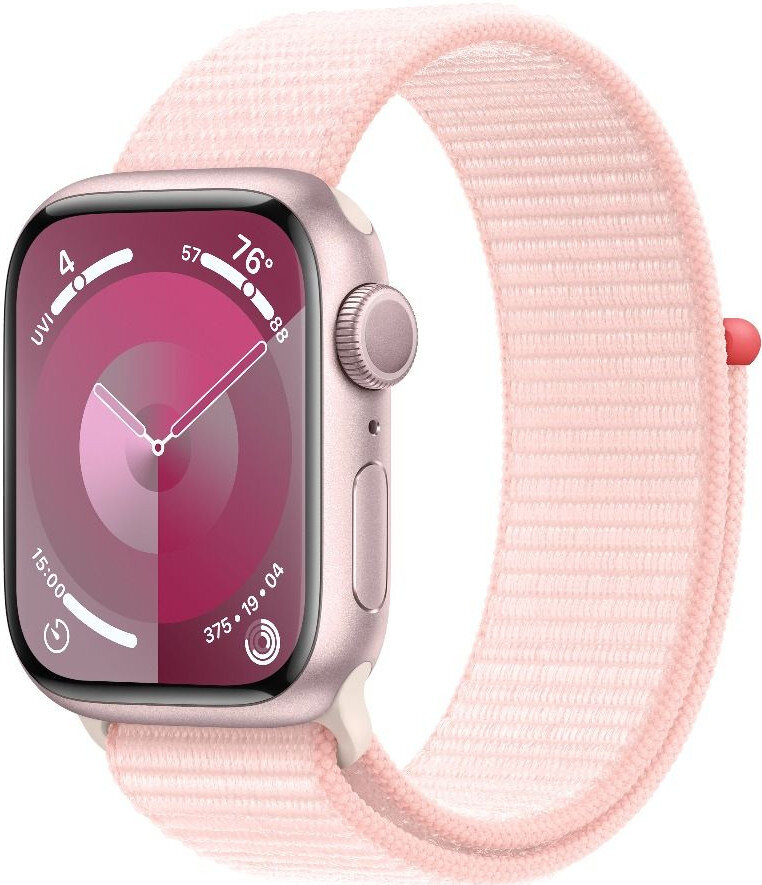 Apple Watch Series 9 GPS 41mm růžové hliníkové pouzdro se světle růžovým provlékacím sportovním řemínkem