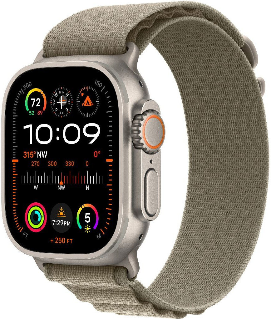 Apple Watch Ultra 2 GPS + Cellular, 49mm titanové pouzdro s olivovým alpským tahem - S