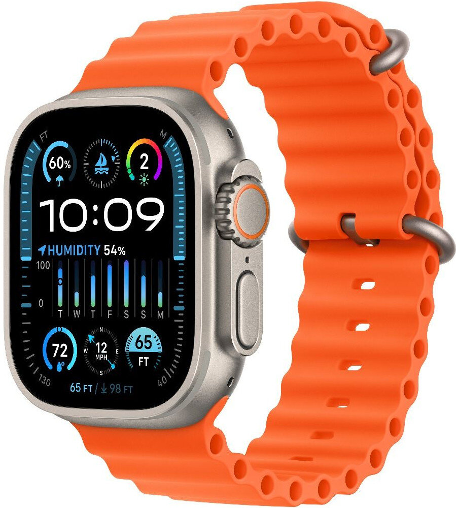 Apple Watch Ultra 2 GPS + Cellular, 49mm titanové pouzdro s oranžovým oceánským řemínkem