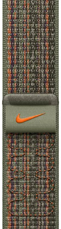 Sportovní provlékací řemínek Apple (Nike), textilní, sekvojově zelený / oranžový, pro pouzdra 38/40/41 mm