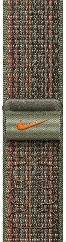 Sportovní provlékací řemínek Apple (Nike), textilní, sekvojově zelený / oranžový, pro pouzdra 42/44/45/49