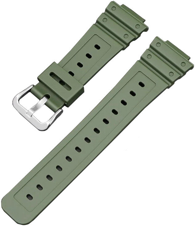 Řemínek pro Casio, silikonový, zelený, stříbrná přezka (GA2100,DW6900)