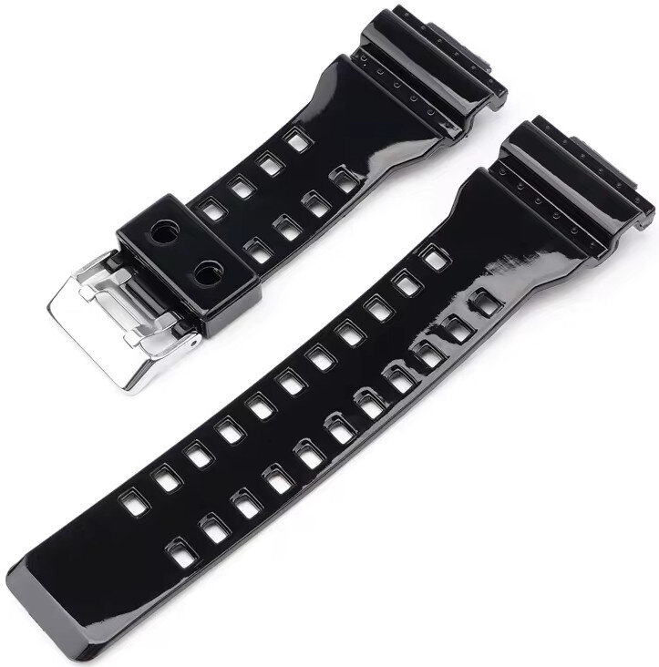 Řemínek pro Casio G-Shock, plastový, černý, lesklý, stříbrná přezka (pro modely GA-100, GA-110, GD-120, GLS-100)