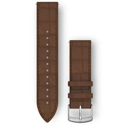 Řemínek Garmin Quick Release 20mm, kožený, hnědý, stříbrná přezka (Venu, Venu Sq, Venu 2 plus aj.)