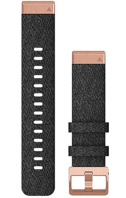 Řemínek Garmin QuickFit 20mm, nylonový, černý, růžovozlatá přezka (Fenix 7S/6S/5S)
