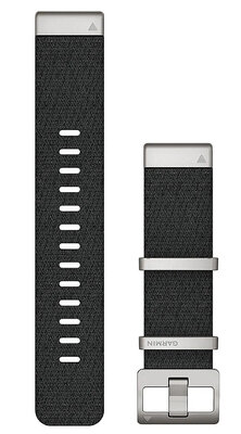 Řemínek Garmin QuickFit 22mm, nylonový, černý, stříbrná přezka (Fenix 7/6/5, Epix 2 aj.)
