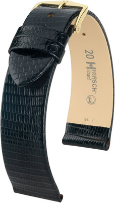 Černý kožený řemínek Hirsch Lizard L 01766050-1 (Ještěrčí kůže)