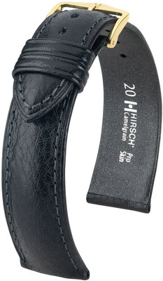 Černý kožený řemínek Hirsch Camelgrain M 10200950OE-1 (Teletina) Open End