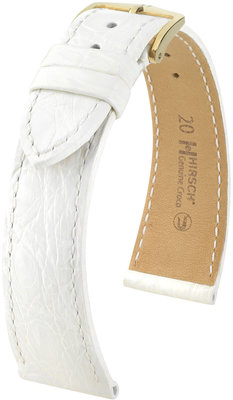 Kožený řemínek Hirsch Genuine Croco M 18900800-1, bílý, krokodýlí kůže, délka M, Quick Release