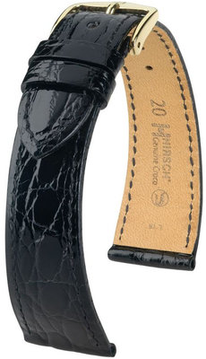 Černý kožený řemínek Hirsch Genuine Croco L 18920850-1 (Krokodýlí kůže)