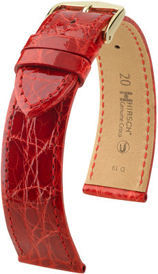 Červený kožený řemínek Hirsch Genuine Croco L 18920820-1 (Krokodýlí kůže) Hirsch selection