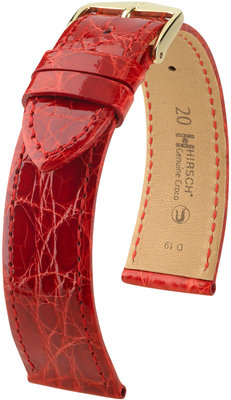 Červený kožený řemínek Hirsch Genuine Croco M 18900820-1 (Krokodýlí kůže) Hirsch selection