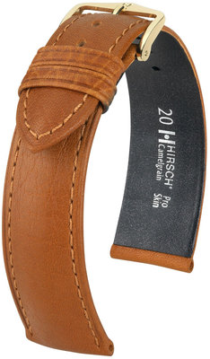 Kožený řemínek Hirsch Camelgrain M 10200910OE-1, hnědý, teletina, open end (pro pevné stěžejky), délka M, Quick Release