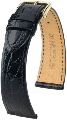 Kožený řemínek Hirsch Genuine Croco M 18800850OE-1, černý, krokodýlí kůže, open end (pro pevné stěžejky), délka M, Quick Release