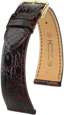 Tmavě hnědý kožený řemínek Hirsch Genuine Croco M 18900810-1 (Krokodýlí kůže)