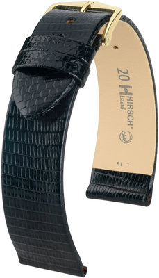 Černý kožený řemínek Hirsch XL Lizard-1 01766250 (Ještěrčí kůže)