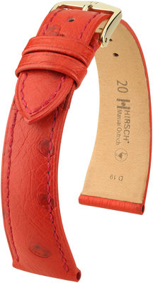 Červený kožený řemínek Hirsch Massai Ostrich L 04362020-1 (Pštrosí kůže) Hirsch selection