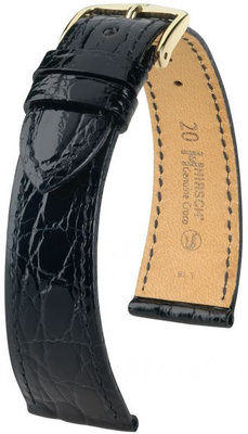 Černý kožený řemínek Hirsch Genuine Croco M 01808150-1 (Krokodýlí kůže)