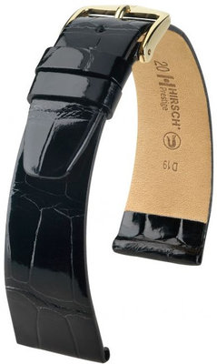 Černý kožený řemínek Hirsch Prestige M 02207150-1 (Aligátoří kůže) Hirsch Selection