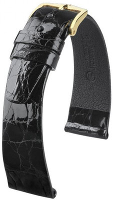 Černý kožený řemínek Hirsch Prestige M 02208150-1 (Krokodýlí kůže)
