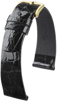Černý kožený řemínek Hirsch Prestige M 02308150-1 (Krokodýlí kůže)