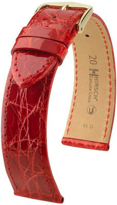 Červený kožený řemínek Hirsch Genuine Croco L 01808020-1 (Krokodýlí kůže) Hirsch Selection