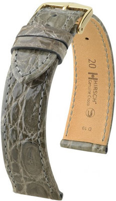 Šedý kožený řemínek Hirsch Genuine Croco L 01808030-1 (Krokodýlí kůže) Hirsch Selection