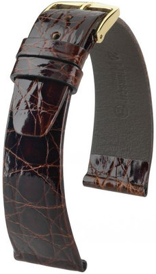 Tmavě hnědý kožený řemínek Hirsch Prestige L 02208010-1 (Krokodýlí kůže)