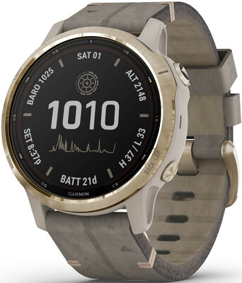 Garmin Fenix 6S PRO Solar, LightGold/Suede Band (MAP/Music) (+ náhradní silikonový řemínek) (II. Jakost)