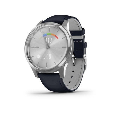 Garmin Vívomove 3 Luxe, Silver / Blue Leather Band (Premium)