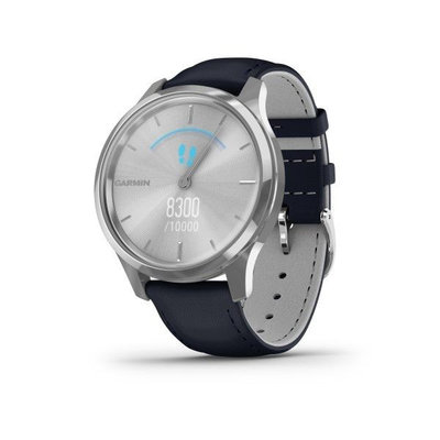 Garmin Vívomove 3 Luxe, Silver / Blue Leather Band (Premium)