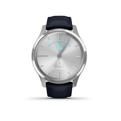 Garmin Vívomove 3 Luxe, Silver / Blue Leather Band (Premium)