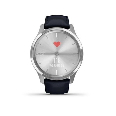 Garmin Vívomove 3 Luxe, Silver / Blue Leather Band (Premium)