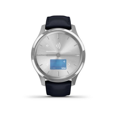 Garmin Vívomove 3 Luxe, Silver / Blue Leather Band (Premium)